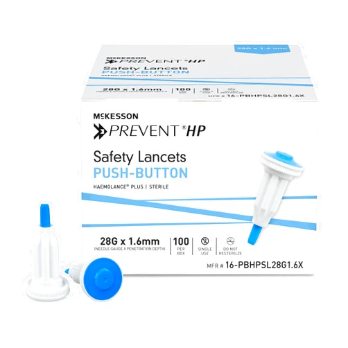 McKesson Prevent HP Safety Lancet, Retractable, Pressure-Activated Finger Device, Sterile - Ideal for Blood Testing - Single Use, 28 Gauge, 1.6 mm Depth, 100 Count, 1 Pack