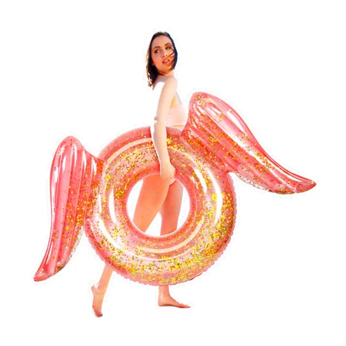 CoTa Global Rose Gold Inflatable Angel Wings Pool Float Tube - Luxurious Inflatable Float Rings for Adults, Perfect Beach Float Tube with Sparkly Confetti, Ideal for Pool Party Decor - 58 Inches