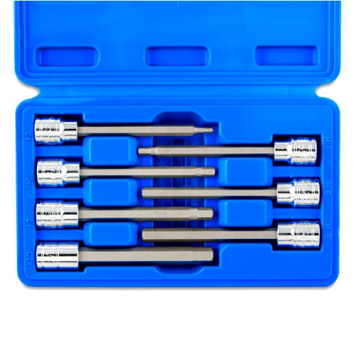 Neiko 10076A 3/8-Inch Drive Extra Long Allen Hex Bit Socket Set, Metric, 3 mm - 10 mm | S2 and Cr-V Steel, 7-Piece Set