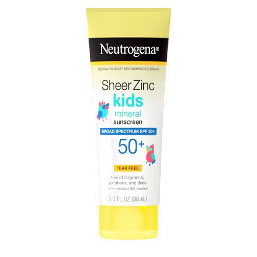 Neutrogena Kids Mineral Sunscreen Sheer Zinc Oxide Lotion, Broad Spectrum SPF 50 with UVA/UVB Protection, Water Resistant for 80 Minutes, Fragrance and Tear Free, 3 FL OZ