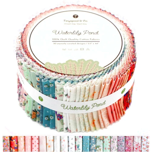Tinyspool & Co. Jelly Roll Fabric Strips for Quilting, Crafting, and Sewing, 40 Strip Assorted Bundle, Soft Cotton for Blanket, Rug, Upholstery, Home Decor, and Purse Making, Waterlily Pond