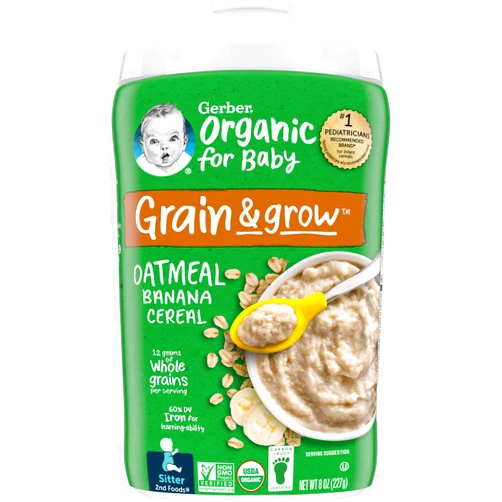 Gerber Baby Cereal Organic 2nd Foods, Grain & Grow, Oatmeal Banana, 8 Ounce (Pack of 6)