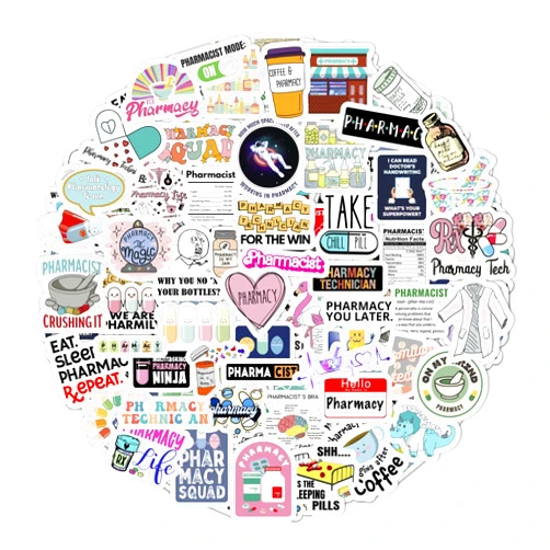BulbaCraft 100Pcs Funny Pharmacist Stickers, Pharmacy Technician Stickers for Water Bottle & Laptop - Pharmacy Technician Accessories, Pharmacist Gifts, Pharmacy Stickers