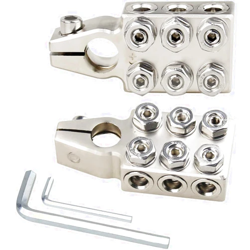 FUNCONECT Battery Terminal Connectors 12-Way Battery Terminal Distribution Block 8AWG up to 4/0(XL) AWG Gauge Positive and Negative (+/-)(Pair) for SAE/DIN/EN Tapered Top Post