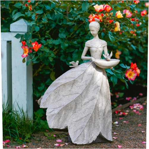 DiliComing Fairy Garden Statue Bird Feeder - 23-inch Large Sculpture for Outdoors Statues Bird-Bath Yard Decorations Fairy Garden Statue Grey White DiliComing