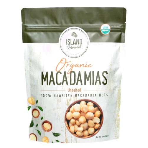Island Harvest Unsalted Organic Macadamia Nuts - 100% Hawaiian Unsalted Macadamia Nuts are Keto Friendly, All-Natural and Non-GMO, Dry Roasted Whole and Half Nuts; 20 Ounce (Pack of 1)