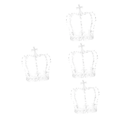 FOMIYES 4pcs Rhinestone Full Ring Crown Baroque Decor Girl Decorative Tiara Rhinestone Decor Bridal Wedding Crown Bride Tiara Decor The Crown Crowns Tara Bride Crown Cake Zinc Alloy Silver