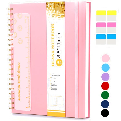 UEBZFOCS Blank Spiral Notebook Journal 8.5” x 11”, A4 Large Pink Sketch Book for Women Men, 100 GSM Blank Paper Drawing Notebook, Plastic Hardcover Spiral Bound Sketchbook for Sketching Work School Writing