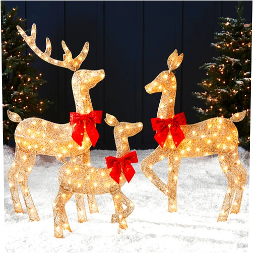 Best Choice Products 4ft 3-Piece 2D Lighted Christmas Deer Family Set, Large Outdoor Yard Reindeer Holiday Decoration with 175 LED Lights, Stakes, Zip Ties - Gold
