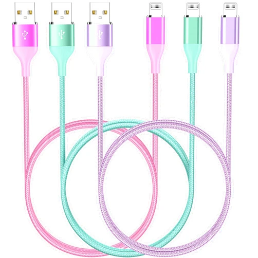 IDISON iPhone Charger 10FT 3Pack Lightning Cable Color Kawaii Nylon Braided Apple MFi Certified Fast Charging Cords for iPhones 14 13 12 11 X SE Pro Max Xr Xs 8 7 6 S 5 Plus