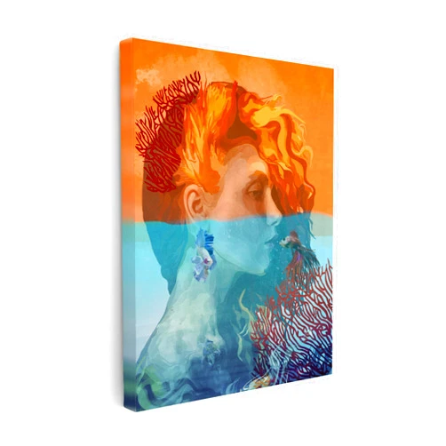 Monem Art Studio Monem Art Surreal Underwater Portrait Print - Marine Life Fantasy Illustration Poster - Wall Decor for Living Room, Bedroom, Office or Studio - 8x10 STRETCHED CANVAS Wall Art by Emel Tunaboylu