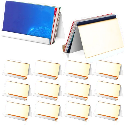 Tandefio Bulk 12 Pcs Metal Business Card Holder Stand for Desktop Office Stainless Steel Gold Business Card Display Holder Business Name Card Organizer for Office Table, 3.7 x 0.6 Inch