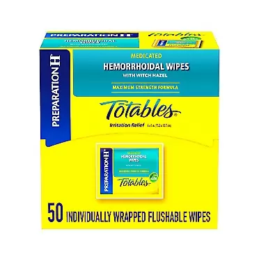 PREPARATION H (50 Count Dispenser) Flushable Medicated Hemorrhoid Wipes, Maximum Strength Relief with Witch Hazel, Irritation Relief Wipes to Go