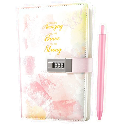 Nollh Diary with Lock for Girls - A5 Diary with Lock, Leather Journal Notebook with Pen and Stickers, Ideal Christmas Gifts for 8 9 10 11 12 13 14 Year Old Girl