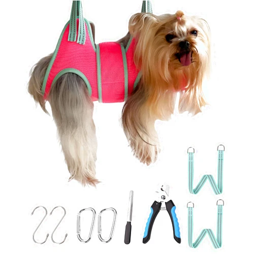 Kkiimatt Dog Grooming Hammock,2024 New Pink XXS Grooming Harness for Dogs Trimming at Home,Dog Sling for Grooming with Thick Fabric Neck Support,Dog Grooming Strap Hanger for Claw Care