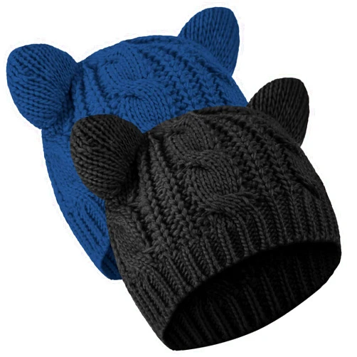 SATINIOR Cat Ear Beanie Hats Cute Cat Knitted Hat Winter Knit Cable Hat for Women Girls