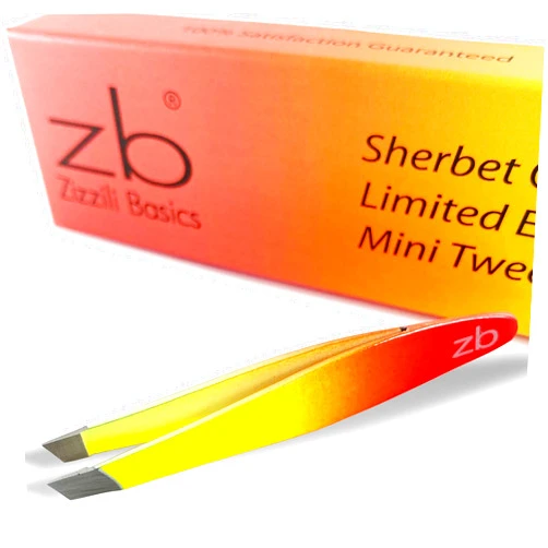 Zizzili Basics Mini Slant Tweezers - Best Tweezers for Eyebrow, Facial Hair Removal and your Precision Needs (Sherbet)