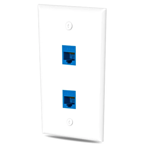 Ubrand 1 Pack cat6 Ethernet Wall Plate Outlet 2 Port RJ45 Network Female to Female Keystone Wall Coupler Jack Plate, 2-:Port-1Pack, Blue