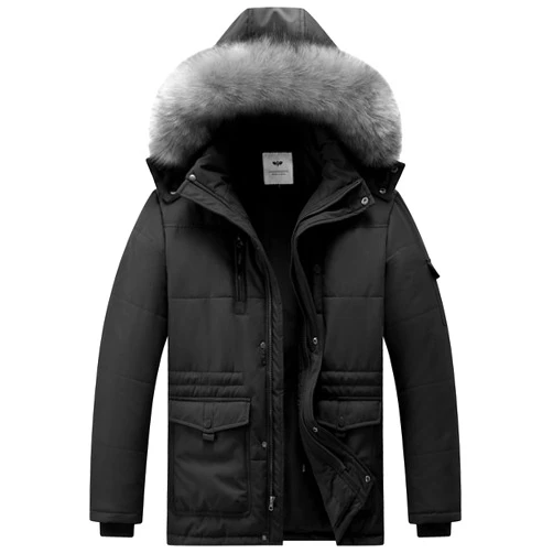 GGleaf Men's Hooded Warm Coat Thickened Padded Heavyweight Winter Parka Jacket with Detachable Fur Hood