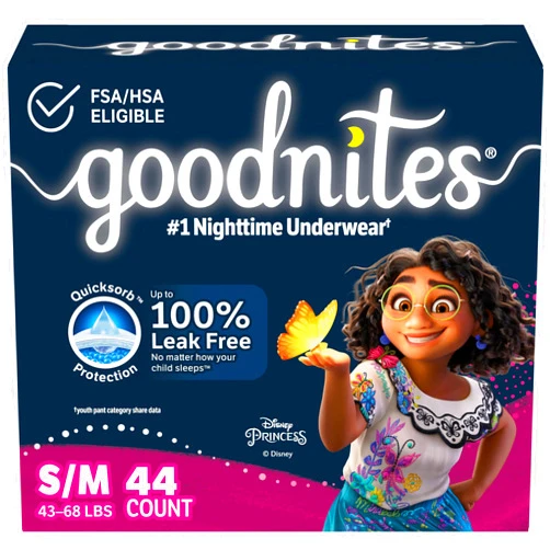 Goodnites Nighttime Bedwetting Underwear, Girls' S/M (43-68 lb.), 44 Ct