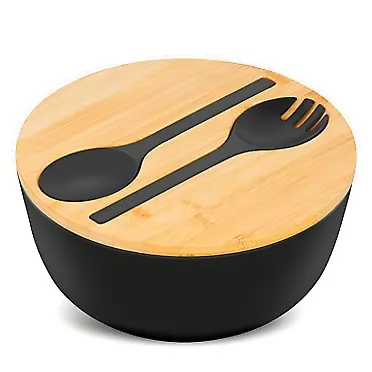 Yiketary Bamboo Fiber Salad Bowl with Servers Set, 9.8 inches Large Salad Bowl with Lid, Mixing Bowl with Spoon and Fork, Wood Salad Bowl Set for Salad, Fruits, Vegetables and Decoration