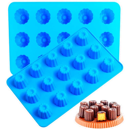 Sidosir 2Pcs Canele Mold Silicone, 15-Cavity Mini Nonstick Canele Silicone Baking Cake Pan for Bread Muffin (15-Cavity)