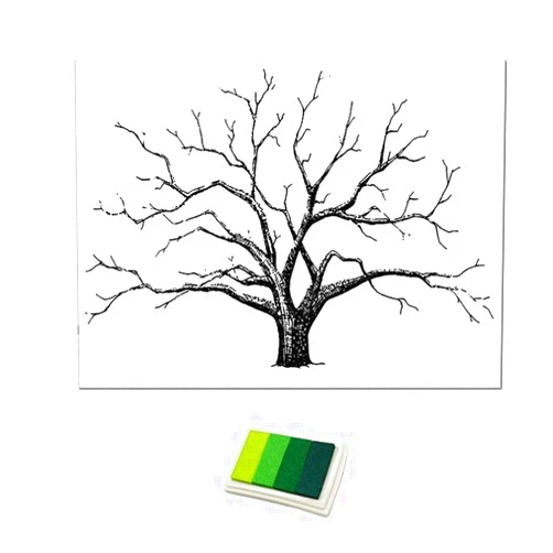 D DOLITY Large Wedding Fingerprint Thumbprint Tree Guest Book 12x16 Inch Canvas Painting Home Decoration - Green