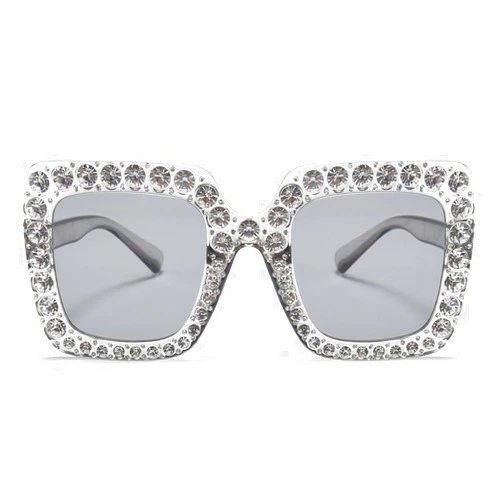 Armear Trendy Rhinestone Square Sunglasses Women Oversized Crystal Frame Designer Gradient Lens Eyeglasses 67mm