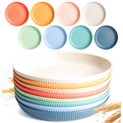 Becutlery 8 PACK 9 Inches Lightweight Wheat Straw Plates,Wheat Straw Fiber Lightweight Unbreakable Dinner Plates, Microwave and Dishwasher Safe, Plates Easy to Clean & Reusable