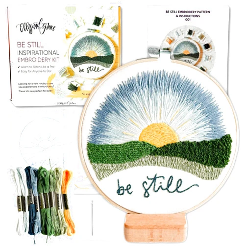 Elly and Grace Elly & Grace Christian Embroidery Kit with Embroidery Hoop, Easy Embroidery Kit for Beginners and Adults, Full Embroidery Hoop Kit with Needles and Thread Included (Be Still)