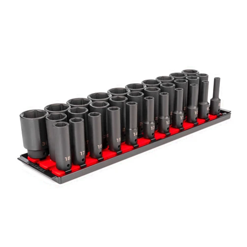 TEKTON 1/2 Inch Drive Deep 6-Point Impact Socket Set with Rails, 31-Piece (8-38 mm) | SID92105