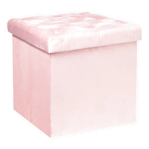 B FSOBEIIALEO Storage Ottoman Cube, Velvet Tufted Folding Ottomans with Lid, Footstool Rest Padded Seat for Bedroom (Pink, Medium)