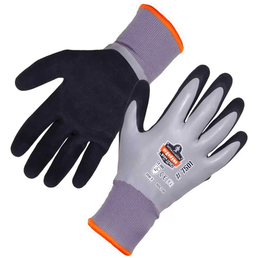 Ergodyne ProFlex 7501 Coated Waterproof Winter Work Gloves, Sandy Nitrile Coated Palms, Thermal Fleece Lining, Gray