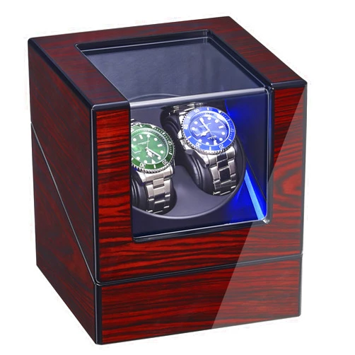ANWBROAD Watch Winder for Automatic Watches Double Watch Rotator with Super Quiet Motor Flexible Watch Pillows LED Backlight Wooden Watch Turner Watch Shaker 5 Modes Battery or USB UJWW001Y