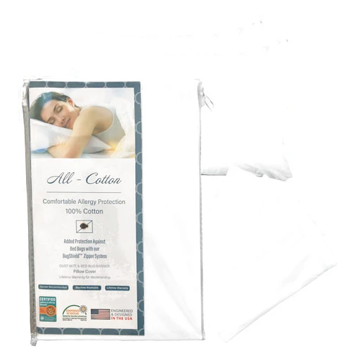 National Allergy Premium 100% Cotton Zippered Pillow Protector - Queen Size - White - 300 Thread Count - Hypoallergenic Bed Pillowcase with Zipper - Breathable Encasement Cover