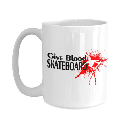 MoreThings2Come Give Blood Skateboard| irthday gifr gor someone into recycled skateboard gifts/oanon/weskate/i3/chad muska shortys/popwar/rocy/dinbin coffee mug
