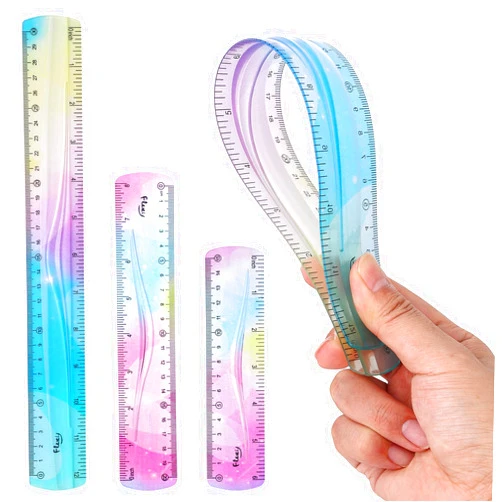 Grevosea 3 Pieces Flexible Ruler, 6inch 8inch 12inch Plastic Ruler Shatterproof Straight Edge Ruler Soft Bendable Ruler for School Classroom Office Kids & Adults