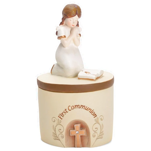Dicksons First Communion Praying Girl Resin Stone 5 inch Keepsake Box