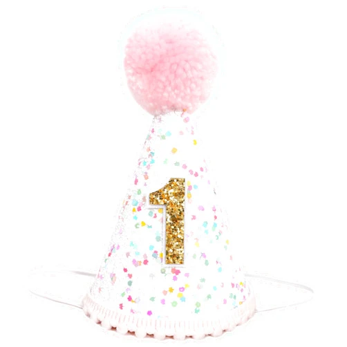 LINLULU Girls Sprinkle 1st Birthday Hat - Pink and Golden 1st Birthday Crown, Sugar Confetti 1st Birthday Decorations, Sweet One First Birthday Hat