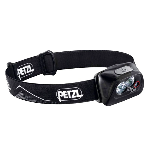 PETZL ACTIK CORE Headlamp - Rechargeable, Compact 450 Lumen Light with Red Lighting for Hiking, Climbing, and Camping - Black