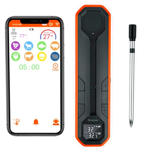 Dewjom Wireless Meat Thermometer – Digital Cooking Thermometer with Wireless Probe – 500Ft Remote Range Food Thermometer – with iOS & Android Read App -Preprogrammed Temperatures for BBQ, Oven, Grill