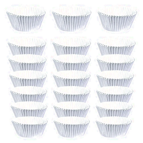 CcHuDE 200 Pcs Foil Metallic Baking Cups Mini Cupcake Liners Small Muffin Paper Cases Mini Paper Muffin Liners Cupcake Wrappers Silver