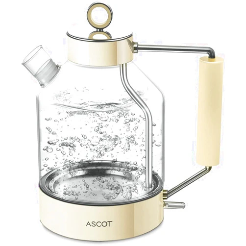 ASCOT Electric Kettle, ASCOT Glass Electric Tea Kettle 1.5L 1500W Retro Tea Heater & Hot Water Boiler, No Plastic, BPA-Free, Cordless, with Auto Shut-Off and Boil-Dry Protection (Creme)