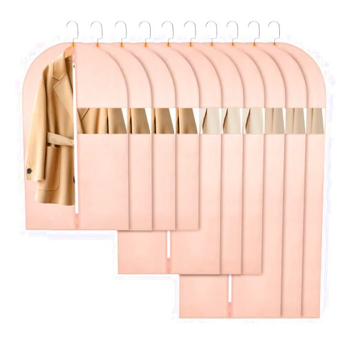 SNHTLS Hanging Garment Bags Suit Bags(Set of 10) Dust Cover Breathable Dress Bag for Closet Clothes Storage or Travel- Pink 24''x40''x48''x55''