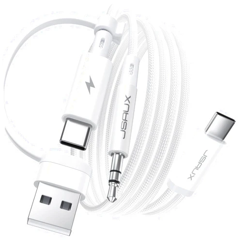 JSAUX Aux to USB C and Charger Cable, 2-in-1 USB C to 3.5mm Audio Aux Jack with PD 60W Fast Charging Compatible with 16 Pro Max/15 Pro Max Plus, iPad Pro, Samsung Galaxy S24 S23, Pixel 7/6-5FT