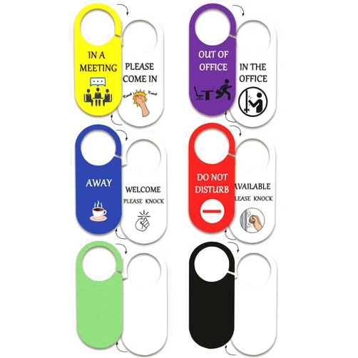 WSNIHO Office Door Hanger Sign, Do Not Disturb/In a Meeting/Away/Out of office/Welcome/Please Knock Sign- 6Pack Double Sided Office Door Tags