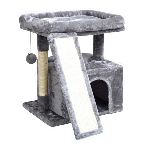 SIYIPURR Small Cat Tree for Indoor Cats，Cat Tower with Scratching Post and Board，Cat House with Perch for Kitten, Stable Condo and Stand (Light Grey)