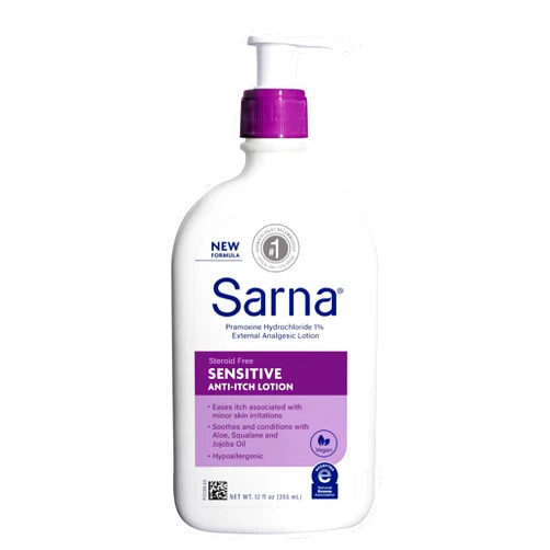 Sarna Sensitive Anti-Itch Lotion, Steroid-Free, Fragrance-Free, Vegan, Hypoallergenic, National Eczema Association Accepted, 1% Pramoxine Hydrochloride, 12 oz