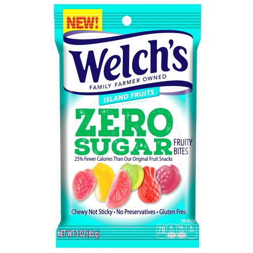 Welch's Welch’s Fruit Snacks, Zero Sugar Fruity Bites, Perfect for School Lunches, Island Fruit, Gluten Free, 3 oz (Pack of 1)