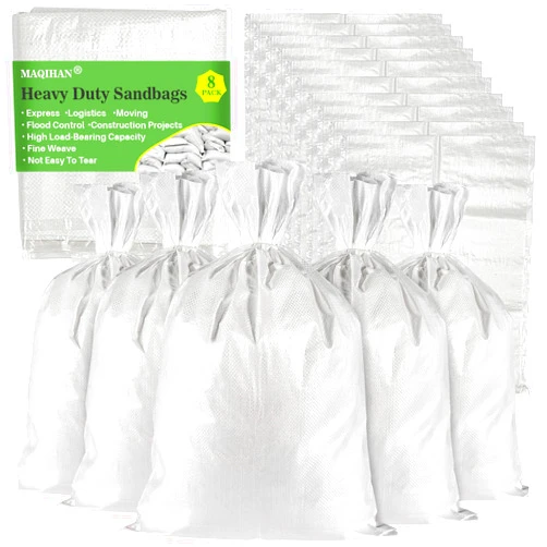 MAQIHAN Empty Sand Bags - 8PCS Woven Polypropylene Heavy Duty Tear Resistant Sandbags for Hurricane Sand Bags for Flooding Construction Project Storing Dry Materials